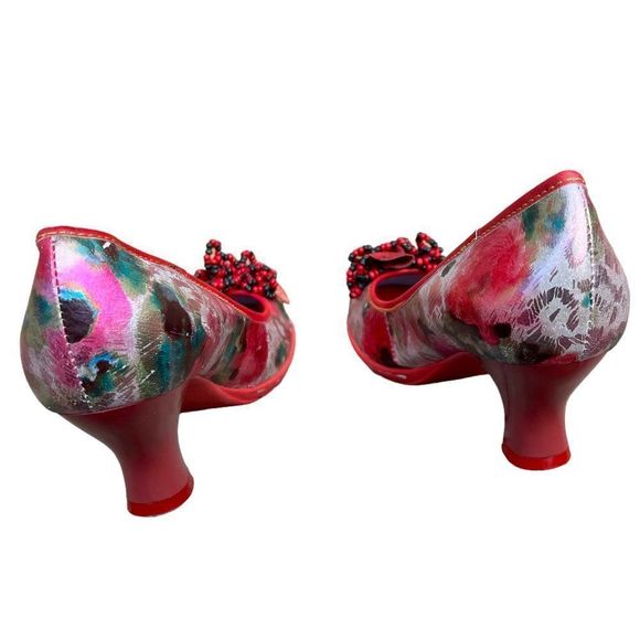 SOCOFY Red Floral Beaded Pumps with Louis Heel Rubber Sole, Size EU 39, US 8M - Picture 4 of 9